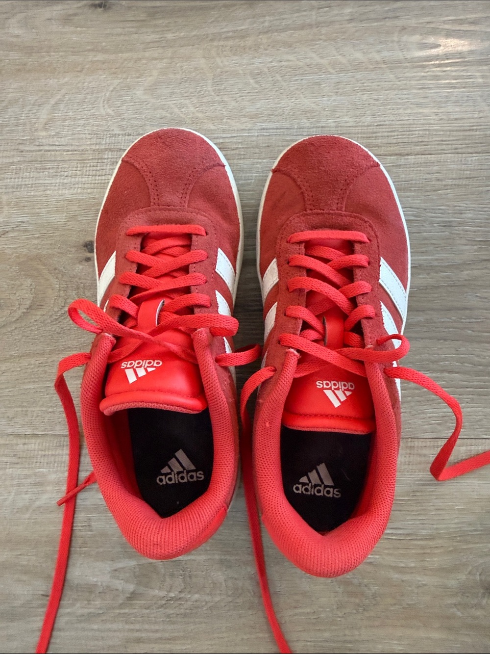 adidas Red Suede Low-Top Sneakers with White Stripes